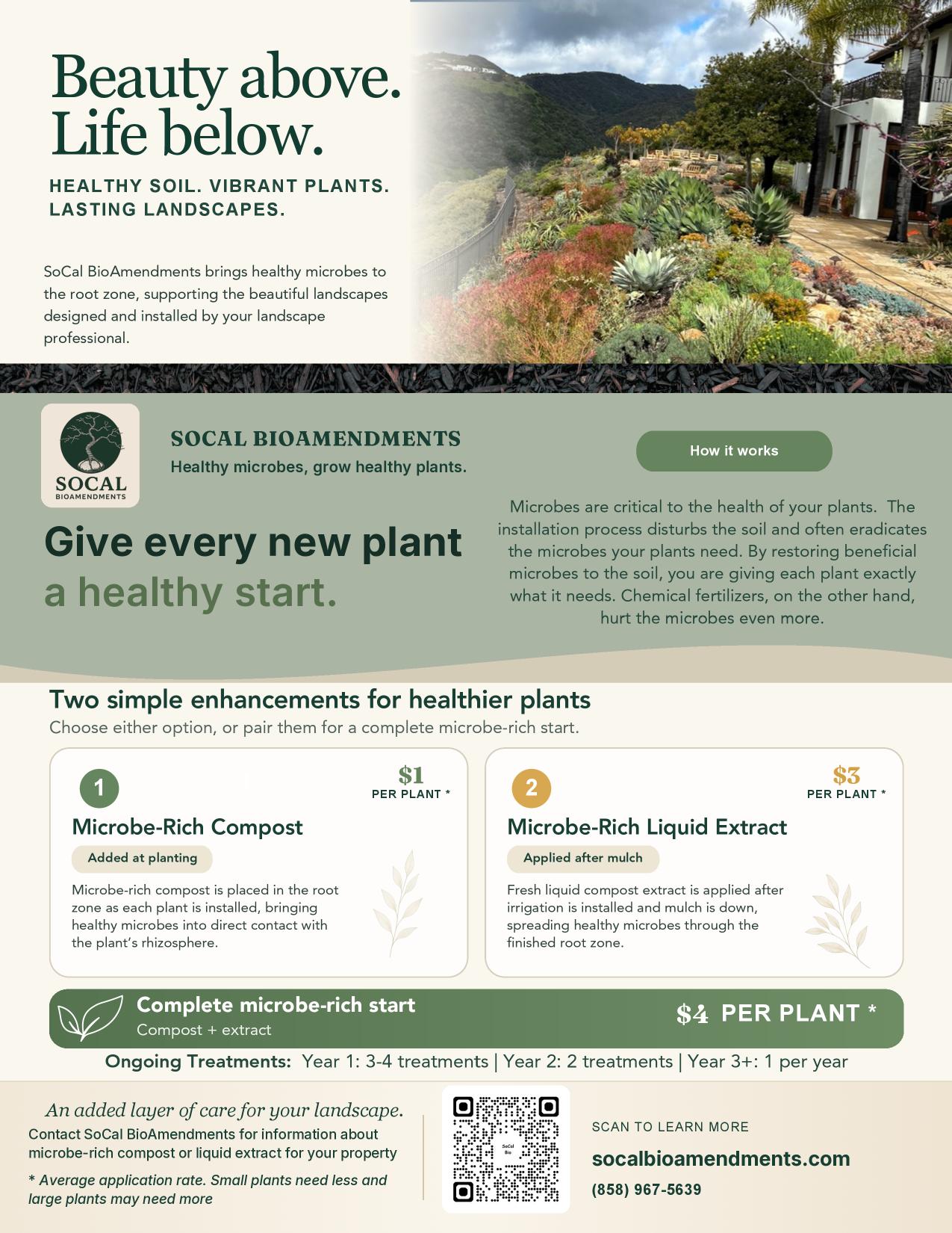 Preview of the SoCal BioAmendments Planting Enhancement flyer for landscape clients